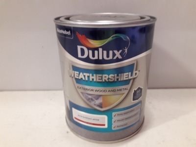 30 X BRAND NEW DULUX WEATHERSHIELD FOR EXTERIOR FOR WOOD AND METAL ( PURE BRILLIANT WHITE ) ALL 750 ML