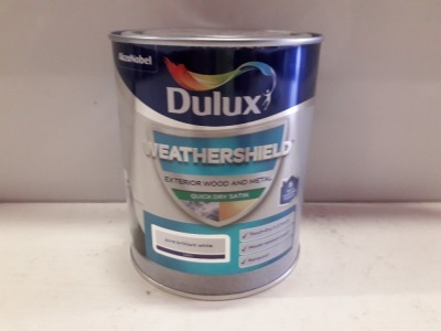 30 X BRAND NEW DULUX WEATHERSHIELD FOR EXTERIOR AND INTERIOR ( PURE BRILLIANT WHITE ) ALL 750 ML