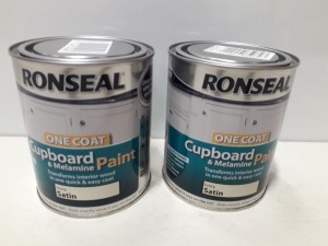 30 X BRAND NEW RONSEAL ONE COAT CUPBOARD AND MELAMINE PAINT ( IN IVORY SATIN )