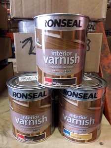 38 X BRAND NEW RONSEAL INTERIOR VARNISH IN ( GLOSS WALNUT AND SATIN LIGHT OAK ) ALL IN 750ML