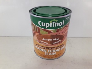 30 X BRAND NEW CUPRINOL GARDEN FURNITURE STAIN FOR SOFT WOOD AND HARDWOOD ( ANTIQUE PINE , OAK ) ALL 750 ML