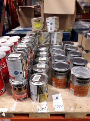 31 X BRAND NEW MIXED LOT TO INCLUDE RUSTINS QUICK DRY MDF CLEAR SEALER 750 ML , RONSEAL QUICK DRY WOOD STAIN ( DARK OAK AND TEAK ) , SIKKENS CETOL HLS PLUS ALL 1 LITRES