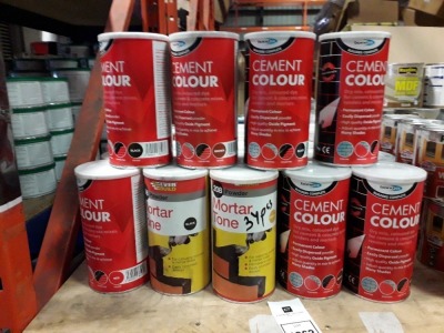 34 X BRAND NEW BOND IT CEMENT COLOUR DRY MIX COLOURED DYE FOR CEMENT AND CONCRETE MIXES , AND EVERBUILD MORTAR TONE POWER ( BLACK AND MARI GOLD )