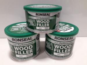 33 X BRAND NEW RONSEAL HIGH PERFORMANCE WOOD FILLER ( IN WHITE ) IN VARIOUS SIZES TO INCLUDE 10 X 550G AND 23 X 275G