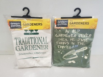 60 PIECE MIXED GARDEN CLOTHING LOT CONTAINING THE GARDENERS T SHIRTS IN VARIOUS STYLES AND SIZES