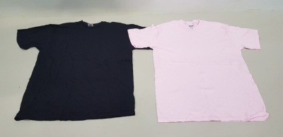 LARGE QUANTITY OF GILDAN AND FRUIT OF THE LOOM T SHIRTS IN PINK AND BLACK IN VARIOUS SIZES