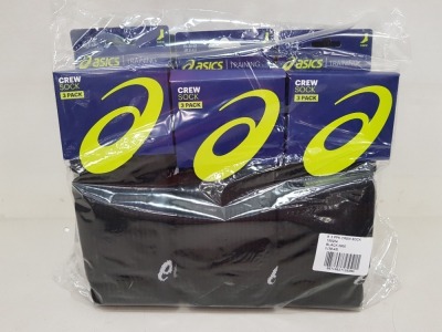 18 X BRAND NEW 3 PACK ASICS BLACK SOCKS UK SIZE 6-8.5