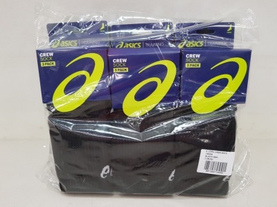 18 X BRAND NEW 3 PACK ASICS BLACK SOCKS UK SIZE 6-8.5 AND 9-10.5