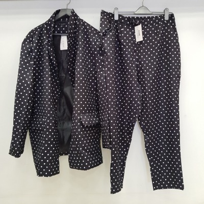 10 X BRAND NEW IN THE STYLE POLKADOT OVERSIZED BLAZERS AND 10 X IN THE STYLE POLKADOT TROUSERS SIZES TO INCLUDE 20, 24 AND 26 ETC