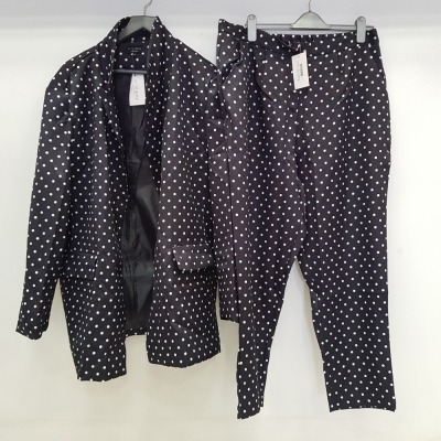10 X BRAND NEW IN THE STYLE POLKADOT OVERSIZED BLAZERS AND 10 X IN THE STYLE POLKADOT TROUSERS IN VARIOUS SIZES TO INCLUDE 16, 20 AND 28 ETC