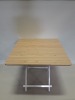 7 X LIGHT OAK COLOURED SQUARE TABLES SIZE - 80CM - (NOTE: FACTORY SECONDS SOME VENEER MAY BE LIFTING, MINOR SCRATCHES) - BOXED