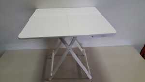 5 X WHITE COLOURED SQUARE TABLES SIZE - 80CM DIAMETER - (NOTE: FACTORY SECONDS SOME VENEER MAY BE LIFTING, MINOR SCRATCHES) - BOXED