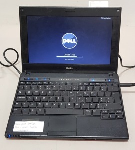 1 X DELL 2100 LAPTOP - HARD DRIVE WIPED - NO OS - WITH CHARGER ( SEE OUTSIDE IMAGE OF CASE DAMAGE )