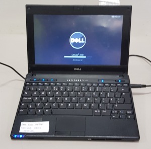 1 X DELL 2100 LAPTOP - HARD DRIVE WIPED - NO OS - WITH CHARGER ( SEE OUTSIDE IMAGE OF CASE COVER DAMAGE )