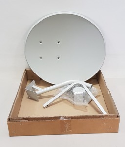 40 X BRAND NEW GREY SATELLITE DISH ( INCLUDING ALL FASTENERS , BOLTS AND ARMS ) IN 40 BOXES