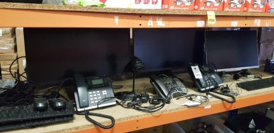 10 + PIECE LOT CONTAINING ACER MONITER WITH ACER KEYBOAD AND MOUSE SET , PANASONIC OFFICE TELEPHONE , YEALINK OFFICE TELLEPHONE , 2 X DELL MONITERS COMES WITH KEYBOARDS AND MOUSE , AND A NEOTECK BARCODE SCANNER ETC