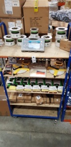 59 X PIECE LOT CONTAINING CW1308 4 PAIR TELEFONE CABLES , SILVERLINE CHIPBOARD SCREW PACK , 100M/330FT PROFFESIONAL OPEN FRAME FIBREGLASS TAPE MEASURE , BAHCO LEFT HANDED SAW HANDLE , ANGLED TIMBERCARE BRUSH , DRAPER POLYESTYRENE PANEL FOR PLASTERING AND