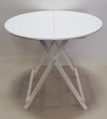 7 X WHITE COLOURED CIRCLE TABLES SIZE - 80CM DIAMETER - (NOTE: FACTORY SECONDS SOME VENEER MAY BE LIFTING, MINOR SCRATCHES) - BOXED