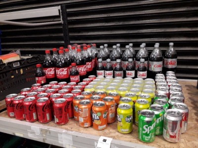 112 PIECE SOFT DRINKS LOT CONTAINING 25 X BRAND NEW 1.5L BOTTLES OF DIET COKE AND COCA COLA , 7 X BRAND NEW 500ML BOTTLES OF DIET COKE AND COCA COLA , AND 80 X BRAND NEW 330ML CANS TO INCLUDE COCA COLA , DIET COKE , FANTA LEMON , FANTA ORANGE , SPRITE -