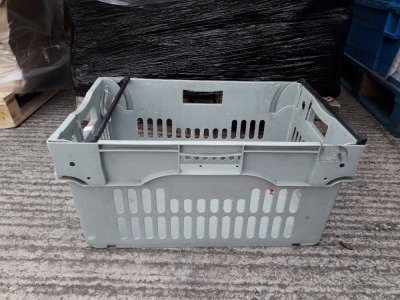 40 X PLASTIC STACKABLE TRAYS IN GREY ( DEPTH - 30 CM LENGTH - 60 CM WIDTH 40 CM )