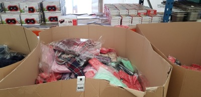 FULL PALLET OF CLOTHING CONTAINING CHEQUERED SCARFS, BACKSTRAPS, RED DRESSES, GYM BRAS AND JUMPSUITS ETC