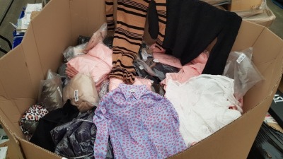 FULL PALLET OF CLOTHING CONTAINING WHITE DRESSES, PINK DRESSES, TURTLENECK DRESSES, FUR HOODED JUMPERS, NUDE BRAS AND BONICARO SHIRTS ETC