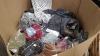 HALF A PALLET OF CLOTHING CONTAINING LONG SLEEVED GREY TOPS, ANIMAL PRINT T SHIRTS IN GREY AND WHITE, POLKADOT DRESS, RED ANIMAL PRINT TOPS AND FACE MASKS ETC