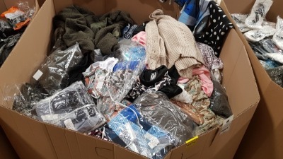 FULL PALLET OF CLOTHING CONTAINING POLKADOT DRESSES, PAISLEY DRESSES, ANIMAL PRINT PANTS, KNITTED CARDIGANS, FACE MASKS AND KHAKI BUTTONED JUMPERS ETC