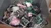 FULL PALLET OF CLOTHING CONTAINING LADY PYJAMA SETS, CHEQUERED SCARFS, BLACK BRAS, FLOWER PRINT DRESSES, WHITE BRAS AND POLKADOT DRESSES