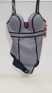 8 X BRAND NEW SPANX BLACK THIN STRIPE ONE PIECE SWIMSUITS SIZE 14 RRP $142.00 (TOTAL RRP $1136.00)