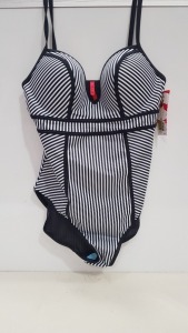 7 X BRAND NEW SPANX BLACK THIN STRIPE ONE PIECE SWIMSUITS SIZE 14 RRP $142.00 (TOTAL RRP $994.00)