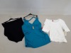 31 PIECE MIXED SPANX LOT CONTAINING AQUAMARINE TANKINI TOPS, BLACK HIGH RISES, WHITE ELBOW LENGTH SCOOP NECKS AND OPEN BUST TANKS IN BLACK ETC