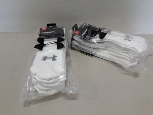 12 X BRAND NEW PACKS OF 3 UNDER ARMOUR ADULT WHITE SOCKS SIZE XL