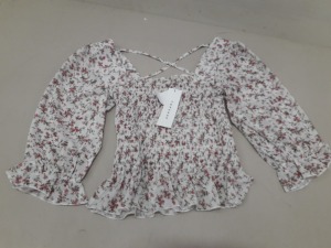 32 X BRAND NEW TOPSHOP FLOWER DETAILED BLOUSES IN VARIOUS SIZES RRP £25.00 (TOTAL RRP £800.00)