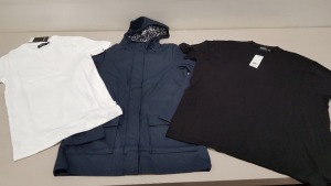 20 PIECE MIXED CLOTHING LOT CONTAINING BURTON MEN'S WEAR T-SHIRT, DOROTHY PERKINS DARSY DRAPE JACKET, BURTON MEN'S WEAR BLACK TOP, ETC