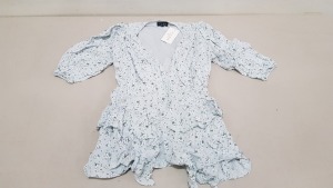 11 X BRAND NEW IN THE STYLE LOOKS WHITE FLORAL LINEN FEEL WRAP PUFF SLEEVE DRESSES IN VARIOUS SIZES