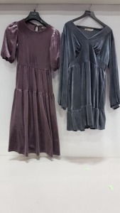 32 PIECE MIXED OASIS LOT CONTAINING VELVET EMPIRE LINE FRILL HEM SKATER DRESSES IN GREY AND BLACK AND GLITTER VELVET TIERED SMOCK IN MAUVE, ETC