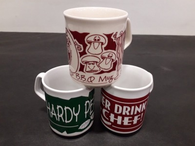 400 + BRAND NEW MUGS TO INCLUDE OFFICIAL BBQ MUG , HARDY PERENNIAL , ANOTHER FOR THE CHEF , HIS LORDSHIP , LAWNMOWER OPERATOR ETC