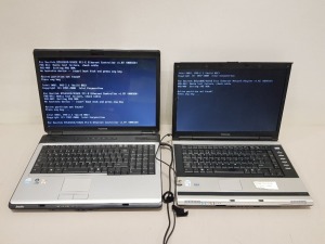 2 X TOSHIBA LAPTOPS WITH CHARGERS - L350 AND A110 (NO O/S)