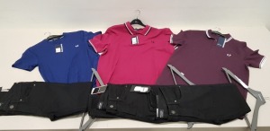 6 PIECE MIXED CLOTHING LOT CONTAINING 2 X FRED PERRY POLO SHIRTS, 1 X FRED PERRY CREWNECK SHIRT AND 3 X JACK & JONES DENIM JEANS