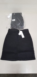 20 X BRAND NEW TOPSHOP BLACK DENIM SKIRTS UK SIZE 6 RRP £25.00 (TOTAL RRP £500.00)