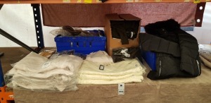 30 + PIECE MIXED CLOTHING LOT CONTAINING VERA MODA NECK BLOUSE, BLACK FAUX FUR JACKETS, TOPSHOP KHAKI SWEATERS AND TOPSHOP SCARFS ETC