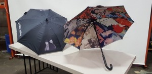 32 X STAN LAUREL AND OLIVER HARDY DOUBLE LAYERED UMBRELLAS (PICTURE GRAPHIC UNDERSIDE) 1 BOX