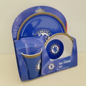 500 X BRAND NEW OFFICIAL KIDS CHELSEA 3PC DINNER SET TO INCLUDE PLATE , BOWL AND CUP ( COMES IN 25 BOXES ON FULL PALLET )