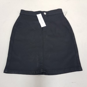 10 X BRAND NEW TOPSHOP BLACK DENIM SKIRTS SIZE 8 RRP £25.00 (TOTAL RRP £250.00)