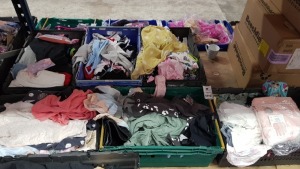 150 PIECE MIXED KIDS CLOTHING LOT CONTAINING PYJAMAS, SOCKS, UNDERWEAR AND PANTS ETC IN 6 TRAYS (NOT INCLUDED)