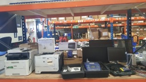 17 PIECE LOT CONTAINING 3 X DELL PC SCREEN, 1 X SAMSUNG PC SCREEN, 1 X MICO DEHUMIDIFIER, 1 X BROTHER SCREEN/SCANNER, 1 X HP LASERJET P3015, 1 X BRADY LABEL MAKER, 1 X HOME COMFORTS HEATER, 1X SET OF CABLES AND PC MOUSES, 1 X BROTHER P-TOUCH, 3 X BOXES OF