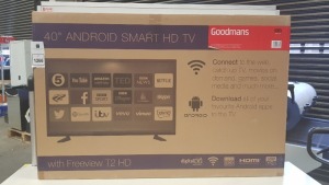 1 X BOXED CELLO ANDROID SMART HD TV 40'' WITH FREEVIEW T2 HD