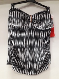 12 X BRAND NEW SPANX LOOP TANKINI IN ZIGZAG ZEBRA STYLE IN SIZE (10 ) - RRP $ 128.00 TOTAL RRP $ 1536 .00 (NOTE: SOME BRASS COLOURED CLASPS MAY BE DISCOLOURED SLIGHTLY)