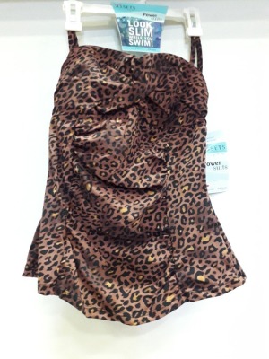 25 X BRAND NEW SPANX TWIST BANDEAU TANKINI ALL IN LEOPARD PRINT ALL IN VARIOUS SIZES RANGING FROM ( S-XL) RRP $ 34.99 PP TOTAL RRP $ 874.75